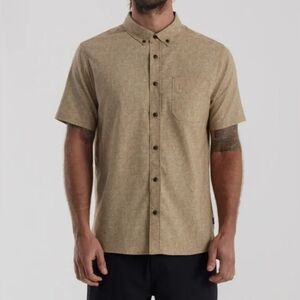 Roark Revival Men's Woven Scholar Stretch Short Sleeve Button-Up, Tan Khaki, S
